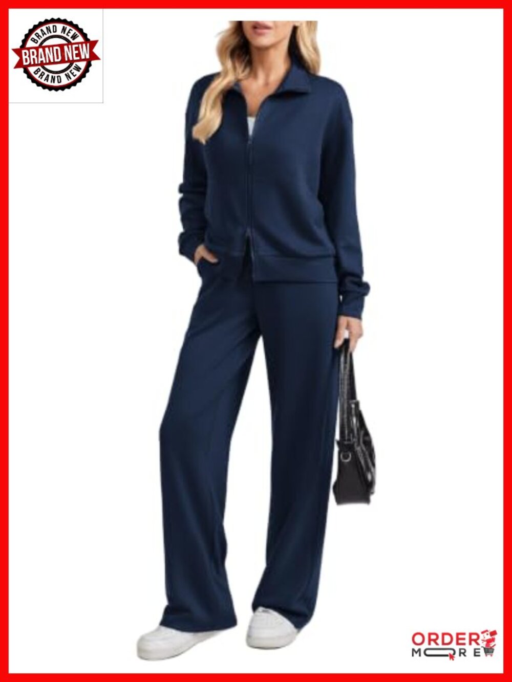 Two-Way Zip Tracksuit Set Wide Leg Pants